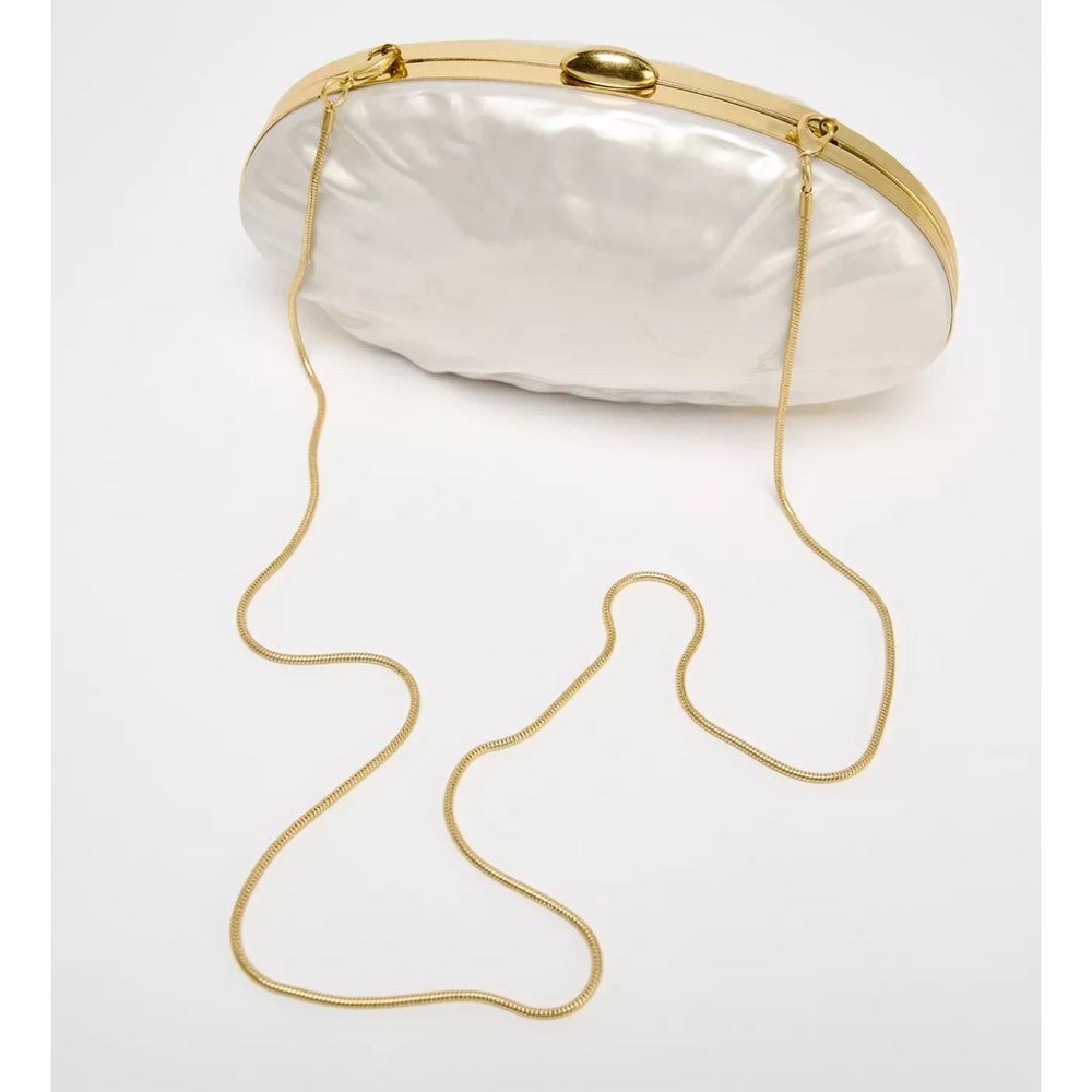 Zara White and Gold Clutch Bag